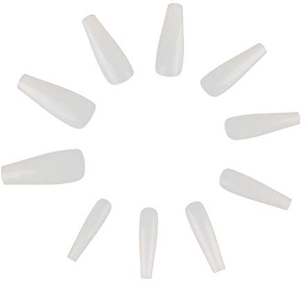 Lurrose 500pcs Long Coffin Fake Nail Tips Full Cover Natural Ballerina False Nail Abs Tools for Sticker Application