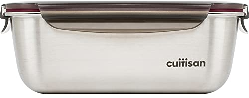 Candl Cuitisan (Flora) Boîte de conservation rectangulaire en acier inoxydable avec couvercle à clip passe au microondes et au four boîte de conservation EC7SS10 (259 cm x 195 cm x 96 cm 2800 ml)