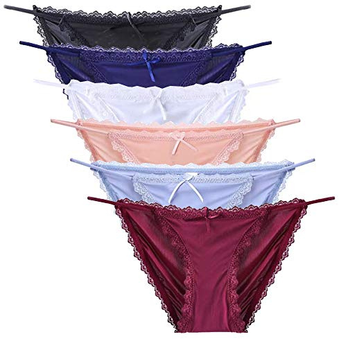 Nightaste Women's Sexy Lace Silky String Bikini Panties Multi-Pack Comfort Cheeky Underwear Briefs