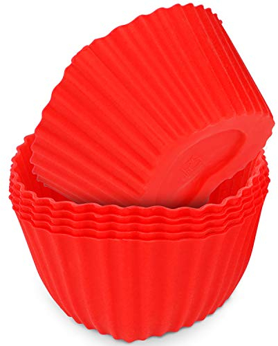 MoNiRo 6er Pack Silikon Muffin Herzform Rot - Wiederverwendbare Backform aus Silikon - Herz - Muffinform – Cupcake - Silikonbackform - Cupcake Förmchen - Herzbackform - Silikonform - Hochzeit