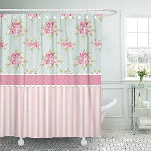 AIDEMEI Tenda da Doccia Colorata con Rose Shabby Chic E Pois in Tessuto Impermeabile in Poliestere con Ganci 180X180Cm