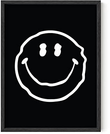 HAUS AND HUES Trippy Poster, schwarzes Smiley-Gesicht, Poster für Zimmer, ästhetische Trippy Black Aesthetic Room Decor Dark Room Decor Aesthetic Grunge,ungerahmt 30.5x40.6 cm (Black Wave Smiley)