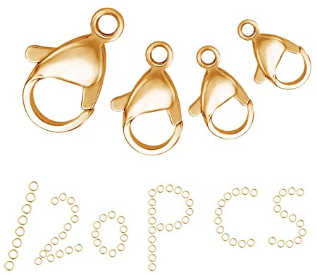 SUNNYCLUE 1 Box 120 Stück 18 Karat Vergoldet Karabinerverschluss Und Biegeringe Edelstahl Karabinerverschluss 9 mm 10 mm 12 mm 15 mm Hypoallergen Schmuckzubehör Für DIY Halsketten Armband