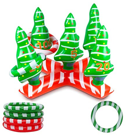 Mienocol Christmas Party Toss Game Inflatable Xmas Tree with 4 Rings,Inflatable Christmas Tree Throwing Rings for Kids Adults Family Xmas Holiday New Year Party Fun Outdoor Garden Games, Red, M