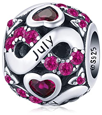 Juli Geburtsstein Charms 925 Sterling Silber Liebesherz Charm Bead passend für Pandora Charm Armband mit Zirkonia, Geburtstag Muttertag Schmuck Geschenke für Frauen Mädchen