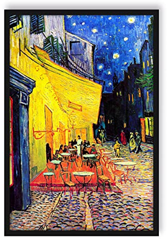Pixxprint Vincent Van Gogh - Nachtcafé Nachts vor dem Café, Poster im Bilderrahmen, Format: 55x40cm, Kunstdruck gerahmt