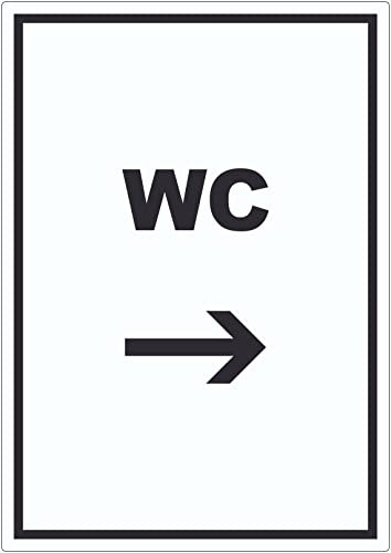 WC Aufkleber mit Text und Richtungspfeil rechts Toilette Klo hochkant A6 (105x148mm)