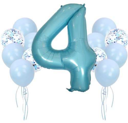 DIWULI Geburtstagsdeko 4 Jahre Blau Zahlen-Ballon Party Deko