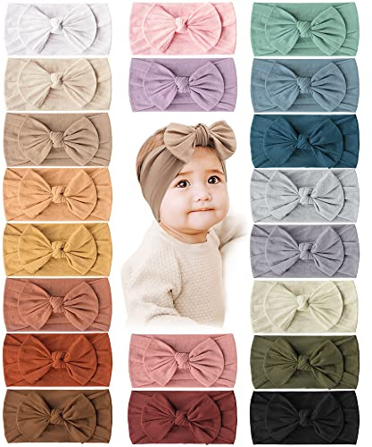 Prohouse 20PCS Baby Nylon Headbands Hairbands Hair Bow Elastics for Baby Girls Newborn Infant Toddlers Kids(Clay)