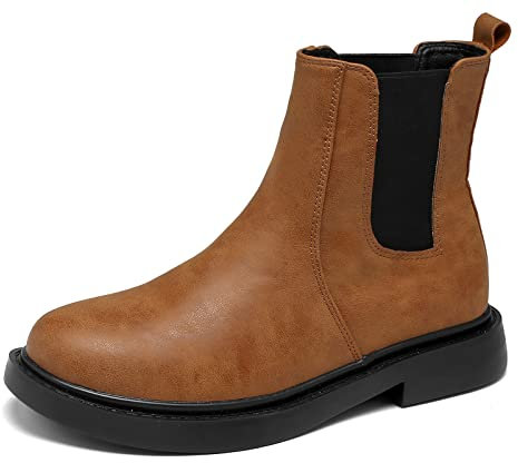 DADAWEN Bottine Chelsea Femme Classiques Botte Tendance à Enfiler- Brun 42