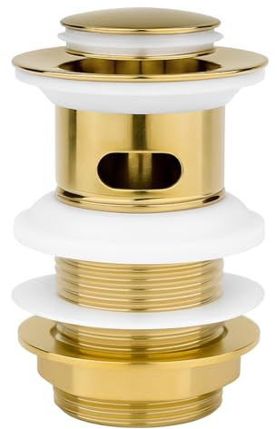 Xcel Home G 1 1/4 BSP Slotted Gold Click Clack Basin Waste | Quality Brass Pop-Up Bathroom Sink Plug - Standard BSP Connection Fit - Replacement for Drainage & Easy Installation, 1 pc