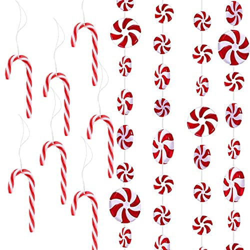 YIEUR 40 Stück Weihnachten Zuckerstangen Süßigkeiten Anhänger Ornament Swirl, Vasenfüller Perlen Schwimmen Kerzen Deko Weihnachtsbaumschmuck Anhänger Acryl Weihnachtsdeko für Christbaumschmuck(Mix)