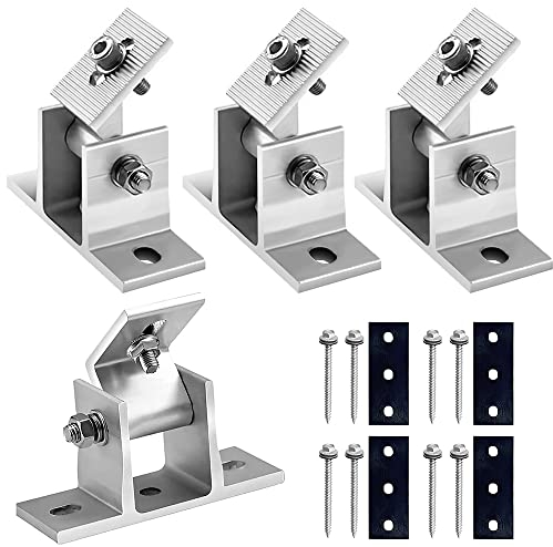 mizikuu Support Panneau Solaire, 4 Pièces Crochets de Toit Support de Fixation Panneaux Solaire en Z Support de Module Photovoltaïque Réglable Indépendant pour Camping , Car, Toit et Mur