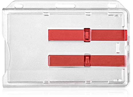 Vicloon Porte Carte Double, 2 Cartes Porte-Badge en Plastique Horizontal pour Les Cartes D'identité Scolaires de Crédit Permis et Laissez-passer (Rouge)