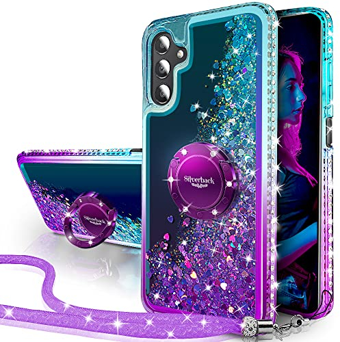 Miss Arts Hülle für Samsung Galaxy A14 5G, [Silverback] Mädchen Glitzern Handyhülle mit Ringständer, Cover Silikon Flüssigkeit Clear Schutzhülle -LILA