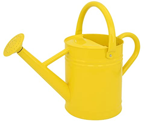 Lechloris Regadera de Metal para Plantas al Aire Libre, regadera de Acero galvanizado con Boquilla extraíble, 1 galón, decoración hogar y el jardín, Color Amarillo