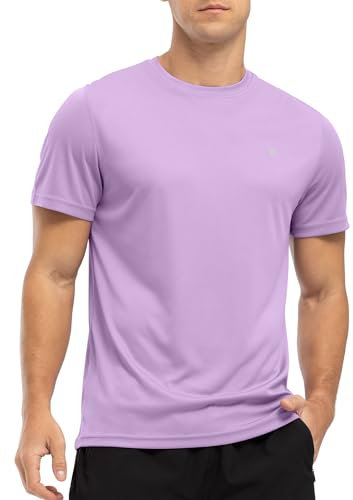YSENTO Mens Running Sports Gym T-Shirts UV Quick Dry Rash Guards Short Sleeve Training Athletic Swim Tops(Purple,L)