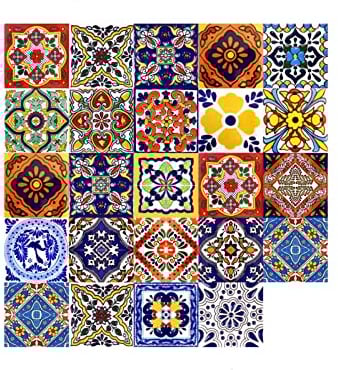 Piastrelle messicane, 24 pezzi, design vintage marocchino, decorazione per piastrelle da bagno e cucina, per doccia, scale da cucina (10 x 10 cm)