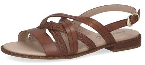 CAPRICE Damen Sandalen flach aus Leder mit Fußbett, Braun (Cognac Nappa), 40 EU