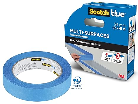 ScotchBlue Ruban de Masquage de Peinture Multi-Surfaces, 24 mm x 41 m - Scotch Ruban Adhésif Polyvalent pour Travaux de Peinture et Décoration, Intérieur et Extérieur, Résistant aux UV, 70% PEFC
