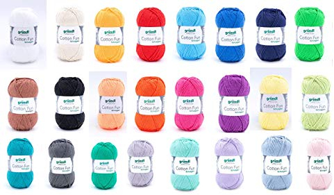 wolldealer 24 Gründl Cotton Fun XL Paket 18x50 Gramm Schulgarn, 100% Baumwolle, Amigurumi, Schulgarn, Häkelgarn