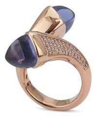 Boccadamo Anello contrariè placcato rosa con cristalli light sapphire e pavè di zirconi