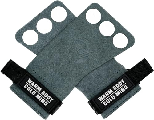 WARM BODY COLD MIND Leder Hand Grips - 3-Loch Handschuhe für Gewichtheben, Gymnastik, Crossfit, Pull Ups, Zughilfen Krafttraining Fitness Bodybuilding, Weightlifting, Gym