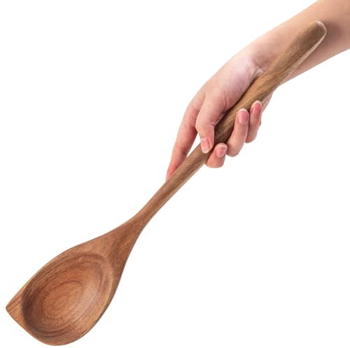 GinSent Large Wooden Spoon for Cooking,17 inch Big Wood Scoop Utensil for Deep Pot,Giant Acacia Wood Corner Spoon with Long Handle,Versatile Wood Spoon for Stirring,Flipping,Serving,Scraping