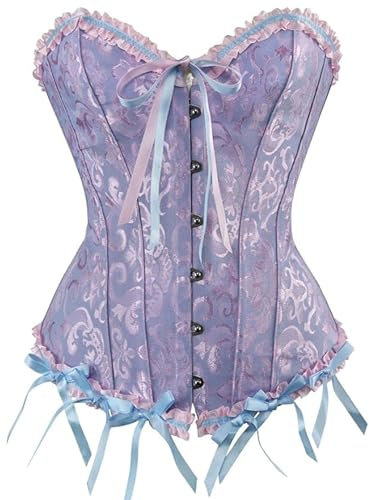 LSFYSZD Women's Lace Up Boned Overbust Corset Bustier Lingerie Bodyshaper Top Plus Size (Purple, S)