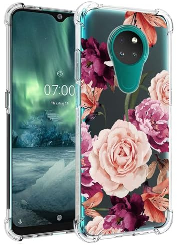 Jhxtech Schutzhülle für Nokia 6.2, Nokia 7.2 TA-1193, Mädchen, Damen, schlank, stoßfest, klar, Blumenmuster, weich, flexibel, TPU, Schutzhülle für Nokia 7.2, lila Blume