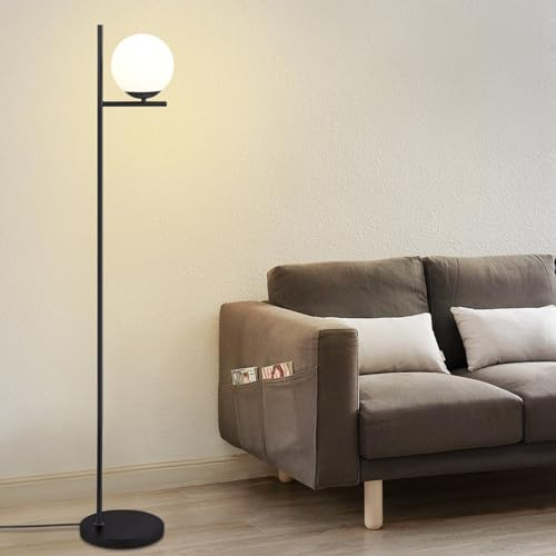ZMH Stehlampe Wohnzimmer Industrial Standleuchte - Schwarz Modern Stehleuchte mit Fußschalter Metall Design aus Weiß Glas Standlampe E27 Vintage Bodenlampe für Schlafzimmer Büro kinderzimmer