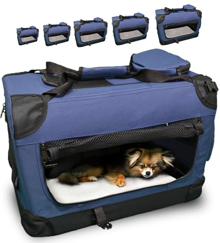 DEFACTO Hundebox Hundetransportbox faltbar & tragbar, Transportbox für Hunde, Katzen und Haustiere, Hundetasche robust Anthrazit, Transporttasche (M, Dunkelblau)
