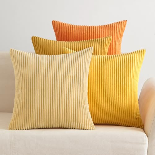 EMEMA Kissenbezug 50x50 cm Kordsamt Kissenbezüge 4er Set Dekokissen Sofakissen Kord Kissenhülle Zierkissenbezug Dekorative Cord Kissen Weiche für Sofa Wohnzimmer Schlafzimmer Orange Serie