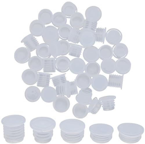 GORGECRAFT 50Pcs 5 Sizes Salt and Pepper Shaker Stoppers with Pull Tab Reusable Round Plastic Stopper Replacement Plug Dustproof Salt Shaker Plugs Bottle Stoppers for Pipes Flower Pots