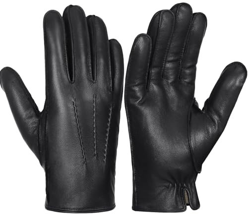 GSG SINCE 1998 Chromfrei Lederhandschuhe für Herren mit Futter Winterhandschuhe mit warmem Erneuerbarer Lammwolle Gefüttert Touchscreen Schaffellhandschuhe zum Autofahren Schwarz M
