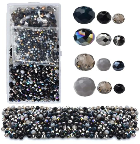 ANBOWEI 1000 Cuentas de Cristal Facetado 4mm 6mm 8mm Redondas Perlas de Cristal para Enhebrar - Cuentas de Vidrio Facetado para Hacer Pulseras Collares Pendientes - Negro