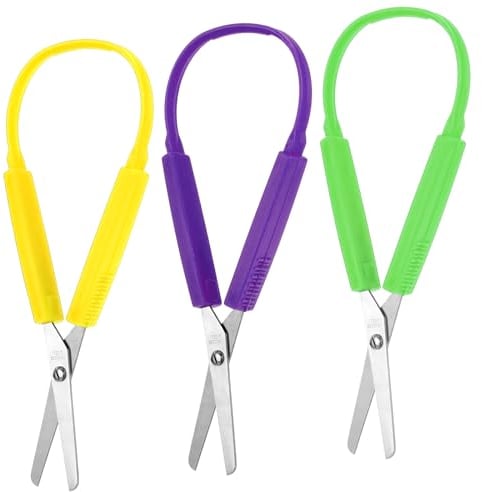 3 Stück Bastelschere Kinder Adaptive Schere Kleinkind 14 cm Kinderschere Scissors Elastische Ringschere Bunte Haushaltsschere für Kinder Sicherheitsschere mit Besonderen Bedürfnissen