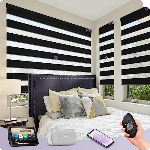 Graywind Elektrische Doppelrollo nach Maß, Wiederaufladbar Smart Duo Rollo Kompatibel mit Alexa Google, Fernbedienung Fensterrollo, Elektrische Jalousien Lichtdurchlässig und Verdunkelnd, Luxury Black