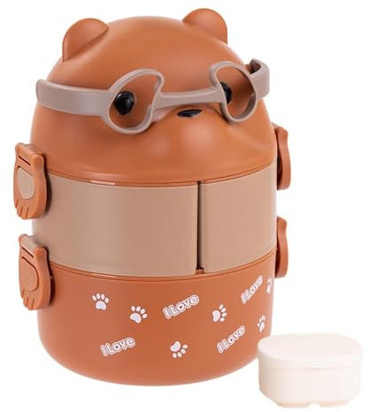 Tragbare Lunchbox – Thermo-Lunchbox Für Warme Speisen, Lunchbox-Behälter | Eyeglass Bear Doppelschicht-Lebensmittelbox, Stapelbarer Isolierter Lebensmittelbehälter, Snackbox-Behälter