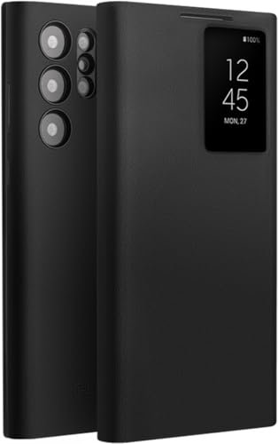 Intelligent Leather Mobile Phone Case for Samsung Galaxy S24 Ultra. Automatic Sleep/Wake/Smart Holster for Samsung S 24 Ultra. Cell Phone Cover Black