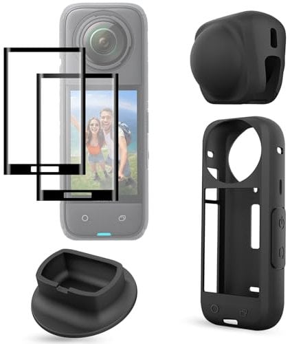 FitStill Protection Accessories Kit Only for Insta 360 X4 Optical Tempered Glass Screen Protector(2 PCS)+Rubber Lens Cap+Silicone Rubber Protective Case+Silicone Support Base Mount Accessory