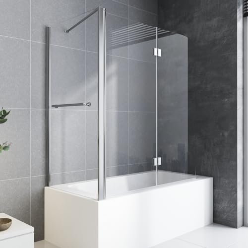 Badewannenaufsatz 75 x 120 x 140cm Duschwand für Badewanne Duschkabine 6mm Nano Glas Badewannen Duschwand Faltbar Badewanne Duschtrennwand mit Seitenwand 2-teilig Faltwand