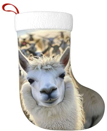 YKJJFVZ Niedlicher Lama-Druck, personalisierte Weihnachtsstrümpfe, für Familiendekorationen, hängende Dekoration für Weihnachten, Feiertage, Schwarz, Einheitsgröße