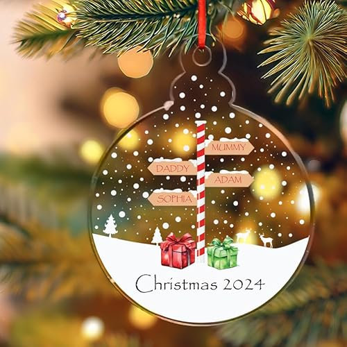 Personalised Christmas Bauble Xmas Tree Decorations Custom Name Acrylic Baubles Christmas Ornaments Gifts For Family Keepsake Presents (Snow Fall)