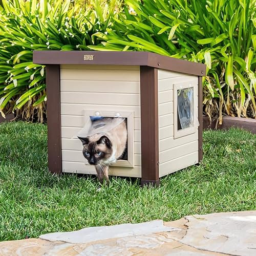 Niche pour chats Noa - Abri d'intérieur/extérieur fabriqué en ECOFLEX - Abri pour chats avec chatière