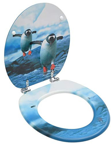 Xichuzi Toilettensitz mit Deckel MDF Pinguin-Design, Klodeckel, Toilettendeckel, Wc Sitz, Klobrille, Wc Deckel, Toilettenbrille,