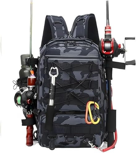 Fishing Tackle Backpack, Large Rucksack with Rod Holder, Waterproof Storage Outdoor Tackle Bag, Multi-Purpose Military Tactical Sling Bag for Fishing, Hunting, Hiking, Camping & Outdoor Sports