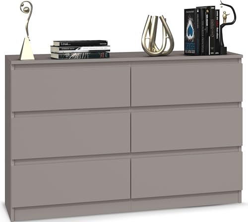 Beneli Kommode GLINA 120x30x75 cm | Schubladenkommode mit 6 Schubladen | Stilvolles Sideboard für Wohnzimmer, Schlafzimmer & Flur | Moderner Schrank