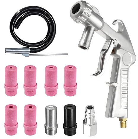 Set di pistola per sabbiatura ad aria compressa con tubo in gomma da 1 m, ugello in ceramica calibro 5/6/7 mm, ugello in ferro, nipplo di collegamento dell'aria, sabbiatrice per progetti professionali
