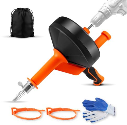 Rohrreinigungsspirale 7.5m Edelstahl mit Bohraufsatz - Abflussspirale für Verstopfungen, Inkl. Handschuhe & Reinigungsbürste - Umweltfreundliche Rohrreinigung für Haushalt und Profi